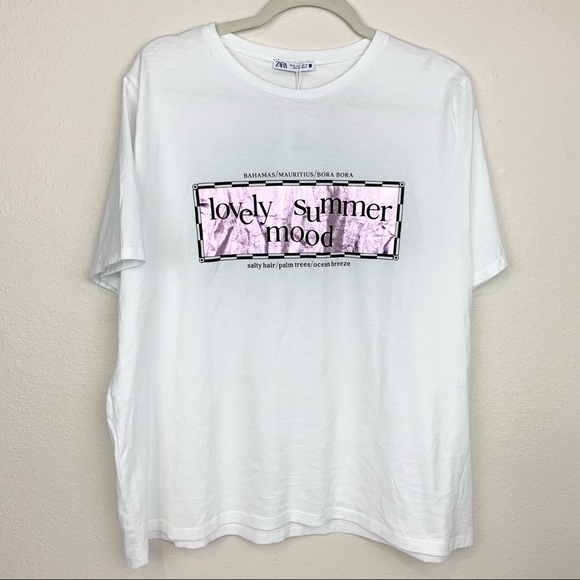 Zara Lovely Summer Mood Graphic Tee Shirt Iridescent Shine Cotton Vacation - Picture 3 of 7